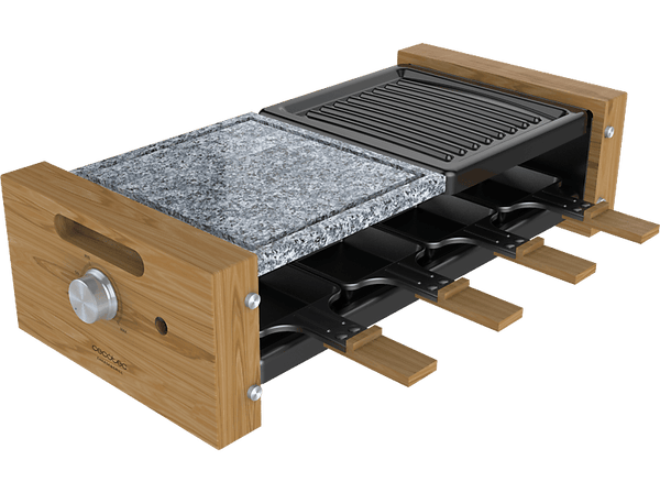 Raclette - Cecotec Cheese&Grill 8400 Wood MixGrill, 1200 W, 8 Sartenes, Antiadherente, Negro