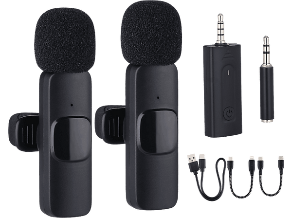 Micrófono - NK-IG33009KIT, Solapa, 2 unidades, Funcionamiento 5-6 h, Lightning, USB-C, Negro