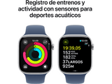 Apple Watch Series 10 (2024), GPS + Cellular, 46 mm, Gesto de doble toque, Caja de aluminio plata, Correa deportiva Azul denim, Talla S/M