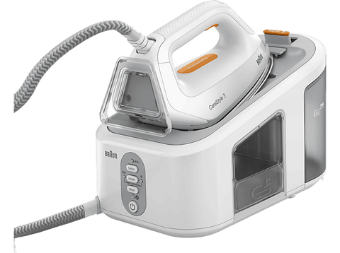 Centro de planchado - Braun CareStyle 3 IS3132WH, 2400 W, 2 l, 6 bar, 400 g/min potencia de vapor, Suela FreeGlide 3D, Blanco/Gris