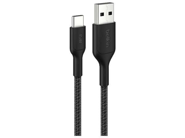 Cable USB - Belkin CAB022, 1 m, USB-A a USB-C, 15W, Trenzado, Negro
