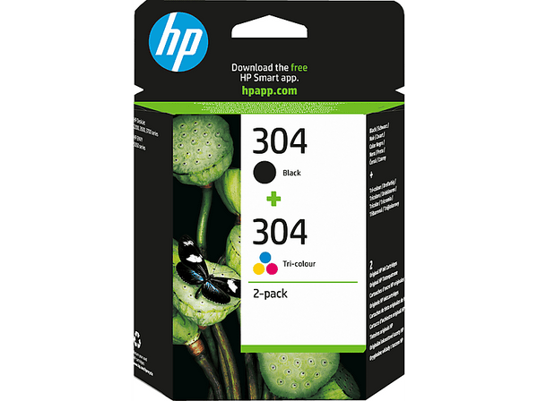 Cartuchos de Tinta - HP 304 Negro+Tricolor, 120 páginas tinta negra, 100 páginas tinta de color, HP Planet Partners