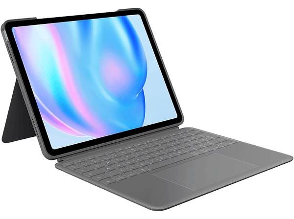 Funda con teclado - Logitech Combo Touch iPad Air 13'', Retroiluminación, Smart Connector, Teclado extraíble, Accesos directos, 4 modos de uso, Gris