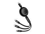 Cable USB - Baseus 3-en-1 Bright Mirror, 100W, Cable retráctil, Carga rápida multidispositivo, USB-C a USB-C-Lightning-Micro, 110 cm, Negro