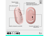 Ratón inalámbrico - Logitech Pop, 4000 ppp, Easy-Switch, Bluetooth, SmartWheel, Botones personalizables, Tecnología Silent Touch, PC-Mac, Rosa