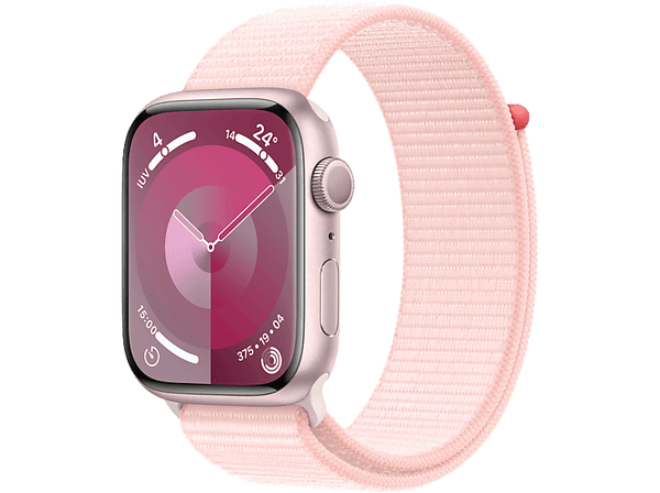 Apple Watch Series 9 (2023), GPS, 45 mm, Gesto de doble toque, Caja de aluminio rosa, Correa Sport Loop rosa