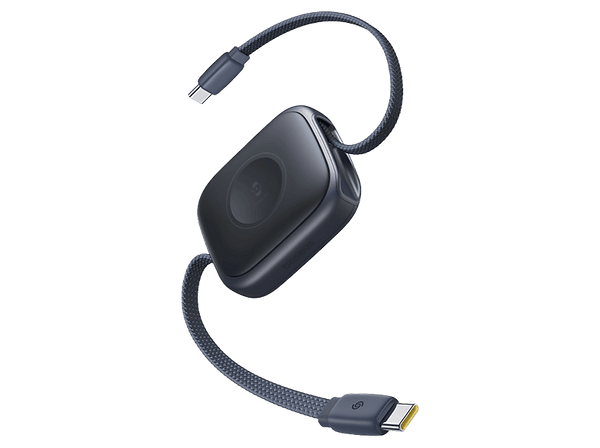 Cable USB-C - Baseus All-in-One retráctil, 90 cm, Tipo C a Tipo C, Universal, Carga rápida, 100W, Carga SmartWatch 2.5W, Negro Midnight