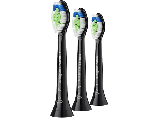 Recambio para cepillo dental - Philips Optimal White HX6063/88 , Cabezal Sonicare, Pack 2+1, Blanqueador, Control antiplaca, Suavidad media, Negro