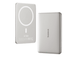Powerbank - Baseus PicoGo AM41 Ultra-fina, 5000 mAh, 20W, Carga magnética, Con cable Tipo C 60W, Carga Pass-Through, Carga rápida, Blanco Titanium