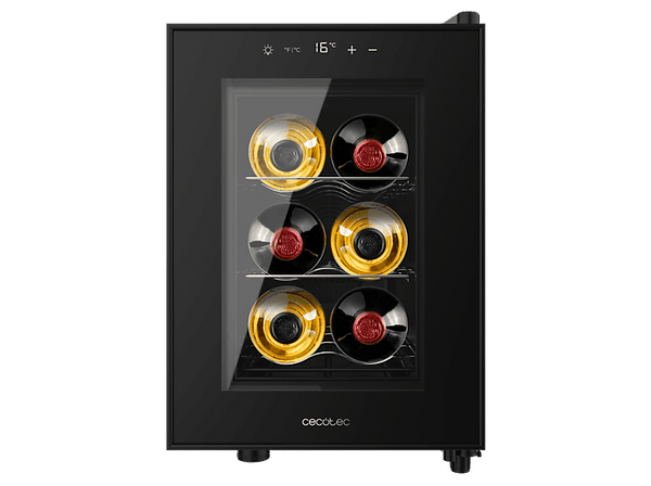 Vinoteca - Cecotec Bolero GrandSommelier 600 CoolCrystal, Termoeléctrico, Capacidad 6 botellas, Control táctil, Clase E, Luz LED, Black