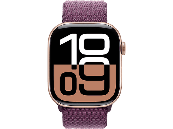 Apple Watch Series 10 (2024), GPS, 46 mm, Gesto de doble toque, Caja de aluminio Oro rosa, Correa deportiva Rosa rubor, Talla S/M