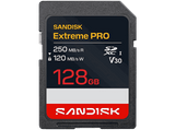 Tarjeta SD - SANDISK Extreme PRO, 128 GB, Hasta 250 MB/s lectura, UHS-I, V30, U3, Vídeos 4K y Full HD, Negro