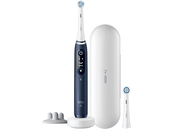 Cepillo eléctrico - Oral-B iO 7S, 5 modos, Pantalla interactiva, Sensor de presión, 2 cabezales y estuche de viaje, Azul