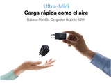 Cargador de pared - Baseus PicoGo GaN, Carga rápida, Tipo C, 45W, Universal, Negro Cosmico