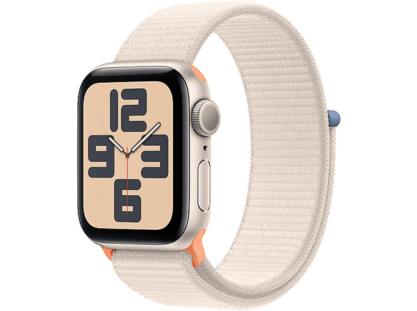 APPLE Watch SE (2023), GPS, 40 mm, Caja de aluminio blanco estrella, Vidrio delantero Ion-X, Correa Sport Loop blanco estrella