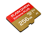 Tarjeta Micro SD - SANDISK Extreme PLUS, 256 GB, Hasta 250 MB/s de lectura, 5K y 4K UHD, V30, A2, U3, UHD-I, Adaptador SD, Oro