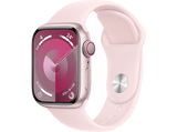 Apple Watch Series 9 (2023), GPS+CELL, 41 mm, Gesto de doble toque, Caja de aluminio rosa, Correa deportiva rosa, Talla M/L