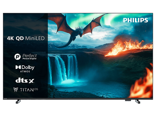 TV Mini LED 55" - Philips 55MLED820/12, UHD 4K a 60Hz, P5 Perfect Picture Engine, Smart TV, DVB-T2, Dolby Atmos y DTS:X, HDR10+, Titan OS, Negro