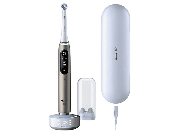 Cepillo eléctrico - Oral-B iO 10 Ultimate, Guía tiempo real 3D con app, 7 Modos, Sensor de presión, 1 Cabezal, Estuche de viaje de carga, Eclipse Gold