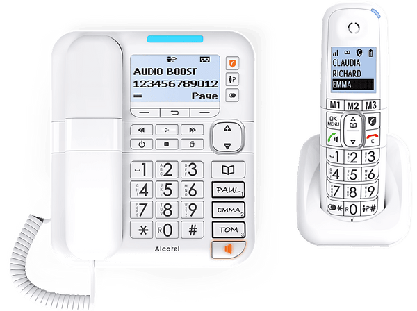 Teléfono - Alcatel XL785 COMBO, Inalámbrico y con cable, Contestador, Bloqueo de llamadas, Agenda 100 contactos, Manos libres, Audio-Boost, Blanco