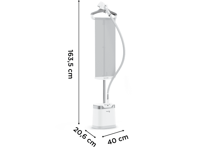 Plancha de vapor vertical - Rowenta Pro Style Care IS8470, 2000 W, 1.3 L, 42 g/min, Sistema Press & Steam, 4 niveles vapor, Calentamiento 45 s, Blanco