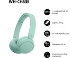 Auriculares inalámbricos - Sony WH-CH535G, Bluetooth 6.0, 55 h batería, Carga rápida, 360 Reality Audio, Conexión multipunto, Diadema, Verde