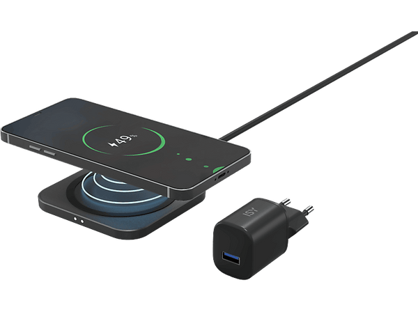 Cargador móvil inalámbrico - ISY IWQ 2015-1, Universal, 15W, Recarga rápida, Negro