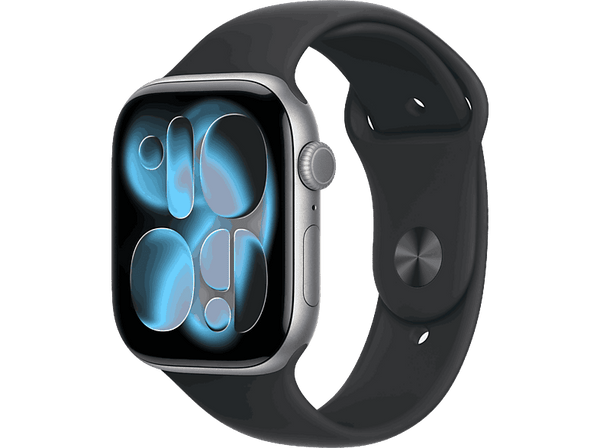 Apple Watch Series 11 (2025), GPS, 46 mm, Caja de aluminio Gris espacial, Correa deportiva Negra, S/M, Calidad del sueño, 24h Autonomía