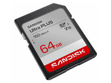 Tarjeta SD - SANDISK Ultra Plus, 64 GB, UHS-I, Vídeo Full HD, V10, U1, C10, Resistente al Agua, Plata