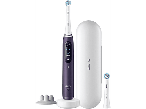 Cepillo eléctrico - Oral-B iO 8S, 6 modos, Pantalla interactiva, Sensor de presión, 2 Cabezales y estuche de viaje, Violeta