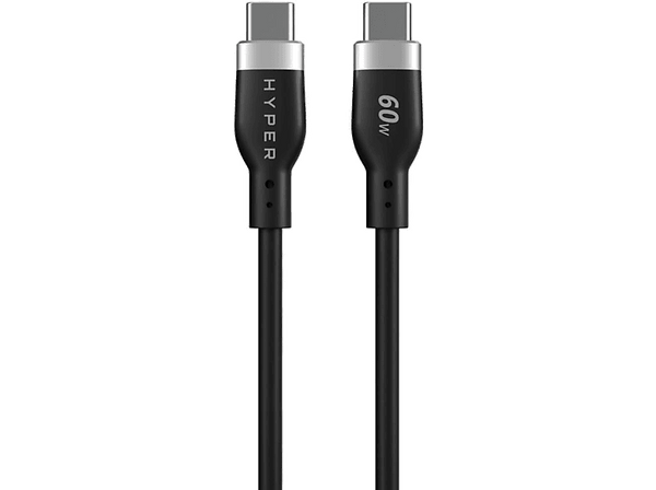 Cable adaptador - Hyper HJ4011BKGL, Universal, Silicona, 1.5m, 60 W, 480 Mbit/s, USB-C a USB-C, Negro