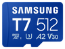 Tarjeta Micro SDXC - Samsung T7  MB-MB512T, 512 GB, Lectura hasta 170 MB/s, UHS Clase 3, A2, V30, Azul