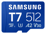 Tarjeta Micro SDXC - Samsung T7  MB-MB512T, 512 GB, Lectura hasta 170 MB/s, UHS Clase 3, A2, V30, Azul