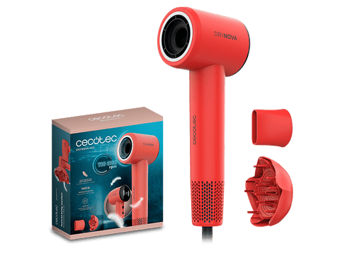 Secador - Cecotec DryNova Red, 1600 W, 4 Niveles de Temperatura, Regulación continua, Difusor incluido, Rojo