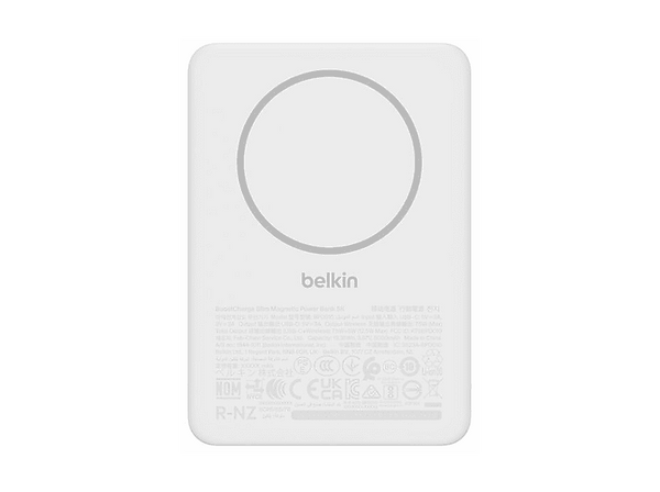 Powerbank - Belkin BPD010hqWH, 5000 mAh, 1x USB Tipo-C y Módulo Magnético de Carga Inalámbrica, 7.5W, Blanco