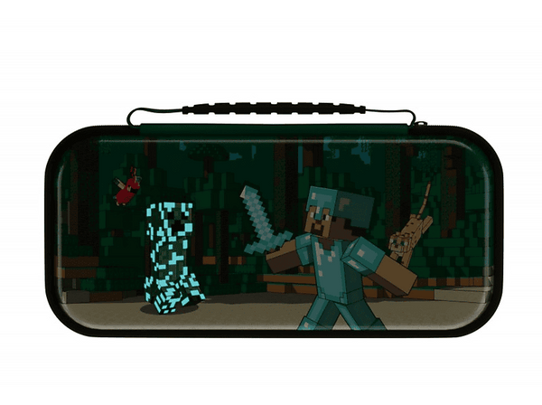 Funda - PDP Travel Case Minecraft Forest Battle, Para Nintendo Switch, Brilla en la oscuridad, Verde