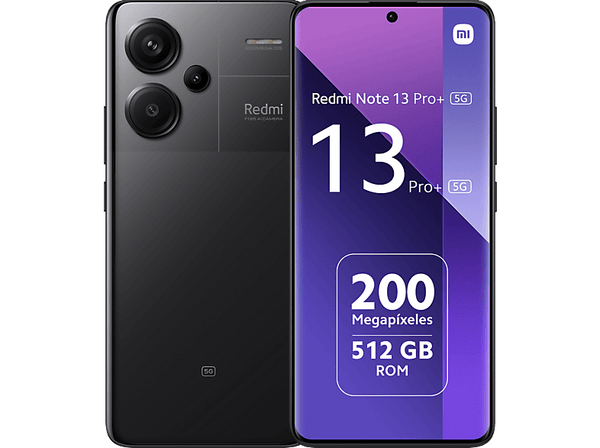 Móvil - Xiaomi Redmi Note 13 Pro+ 5G, Midnight Black, 512 GB, 12 GB RAM, 6.67" AMOLED 1.5K, MediaTek Dimensity 7200, 5000 mAh, Android