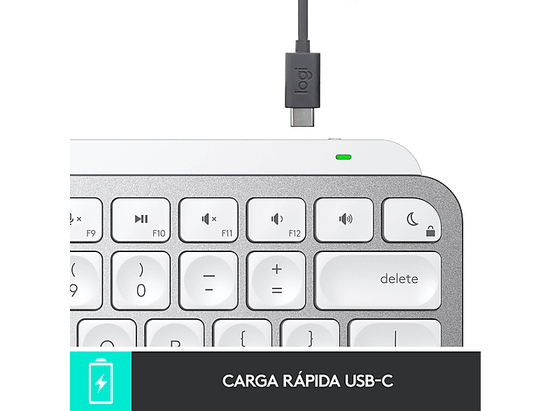 Teclado inalámbrico - Logitech MX Keys Mini, Para Apple/Mac, Retroiluminación, Bluetooth, Botones easy-switch, Carga rápida, Gris