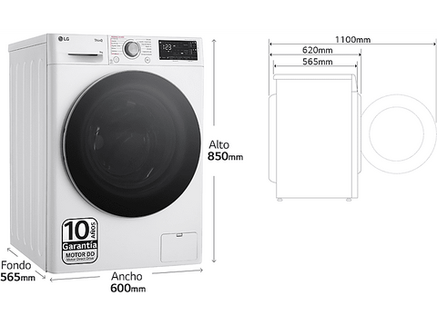 Lavadora carga frontal - LG F4WR5509A1W, Serie 550, 9 kg, 1400 rpm, 15 programas, AI Direct Drive™, Autodosificador de detergente,  Blanco