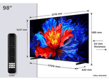 TV QLED 98 - TCL 98P8K, UHD 4K, AiPQ Pro, Smart TV by Google TV, DVB-T2 (H.265), 144 Hz, Compatible con Google Assistant, Negro