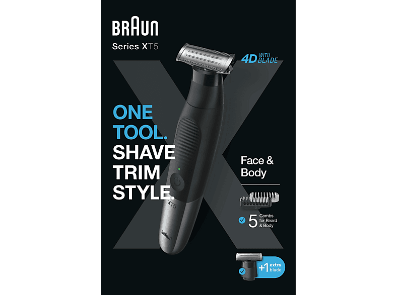 Barbero - Braun Series X XT5110, Recortadora De Barba, Lámina 4D, Autonomía 45 min
