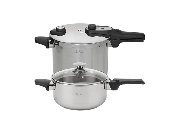 Olla express - Jata HOLL2547, 7L+4L, Acero inoxidable, Diámetro 22 cm, Triple sistema de seguridad, 2 Niveles de Presión