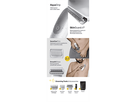 Afeitadora corporal - Braun BodyGroomer Series 5 BG5550, +4 accesorios de rasurado, Afeita Y Recorta, Wet&Dry, Gris