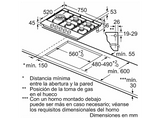 Placa de gas - Bosch PCS7A5I90, 5 zonas, 30 cm zona grande, Gas natural, 75 cm, Acero inoxidable
