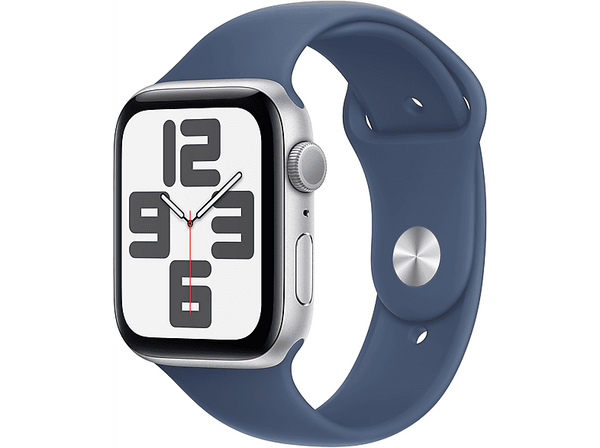Apple Watch SE (2024), GPS, 44 mm, Caja de aluminio Plata, Vidrio delantero Ion-X, Correa Loop deportiva Azul nube