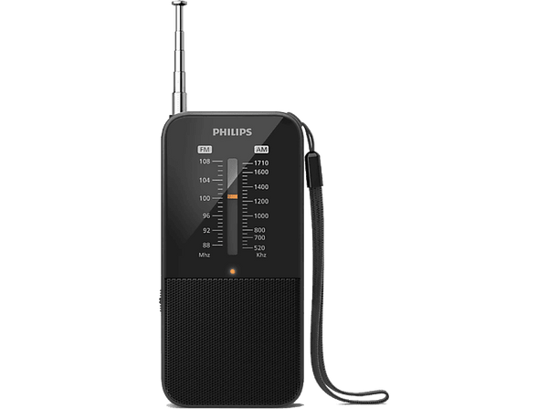 Radio portátil - Philips TAR1509/00, 0.1 W, Pilas AAA, Colgante, FM/AM, Negro
