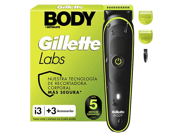 Afeitadora corporal - Gillette Labs i3 Body + Intimate, Recortadora corporal para hombres, Tecnología Skinfirst, Wet&Dry, 2 peines