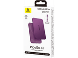 Powerbank - Baseus Picogo Air AM71, 5000 mAh, 22,5W, Carga inalámbrica 15W, USB-C, Ultrafina, Certificado CCC, Dark Cherry