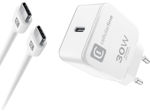 Cargador - Cellularline ACHIPHKITC2CPD30WW, Para USB-C, 30 W, Blanco
