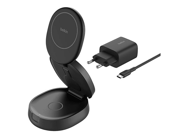 Cargador móvil inalámbrico - Belkin WIZ034KQBK, Compatible con Qi2 o MagSafe, Convertible 3 en 1, Plegable, Negro
